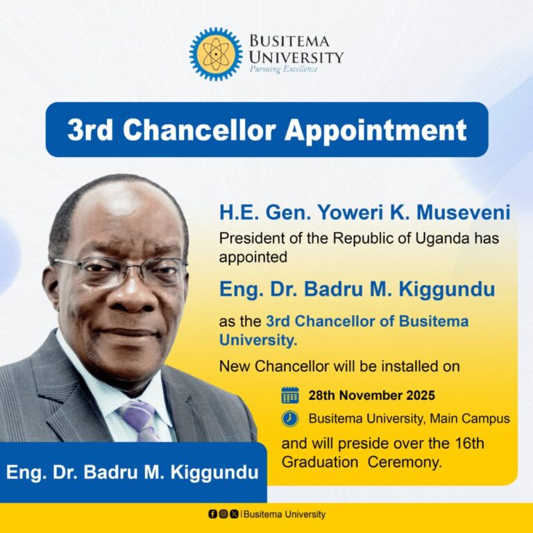 MUSEVENI APPOINTS DR BADRU KIGGUNDU BUSITEMA UNIVERSITY CHANCELLOR 